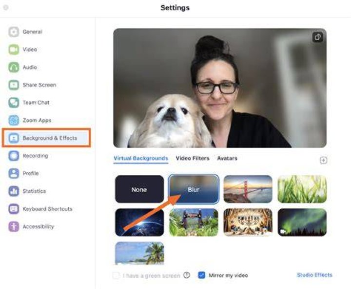 How do you blur the background on a laptop with Zoom?